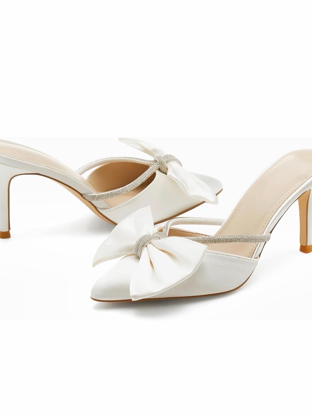 NWOT Ivory Bow Pointed-Toe Mule Heels